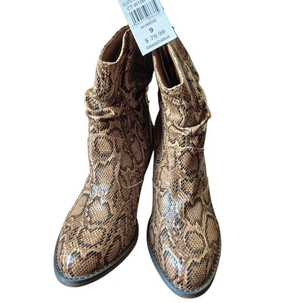 Western Cowgirl 9 Snakeskin Slouch Ankle Booties Brown Rodeo Boots Canyon Trails
